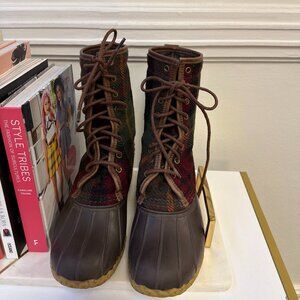 L.L. Bean Rare Vintage Wool Plaid Duck Boots Size 8M Classic Elegant Americana